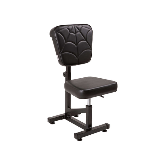 Premium multifunctional swivel chair with armrest for tattoo artists, adjustable height and tilt angles, ergonomic design, black upholstery.